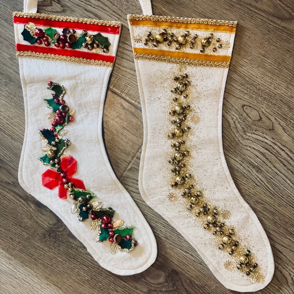 Vintage Handmade Christmas Stockings, 19" Long, 5.5" Wide, Set of 2